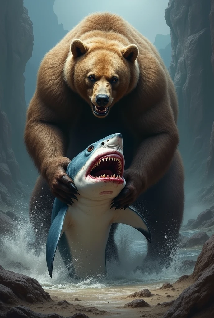 Bear holding only the head of a shark