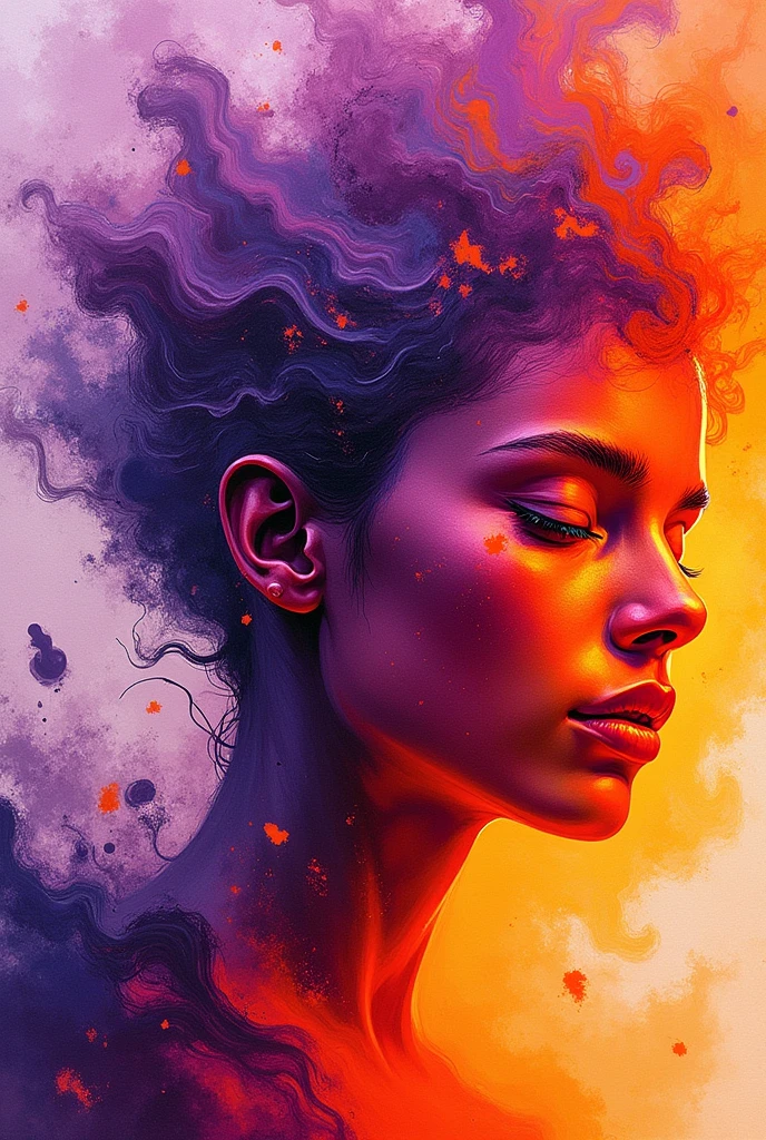 Drawings in purple and orange tones