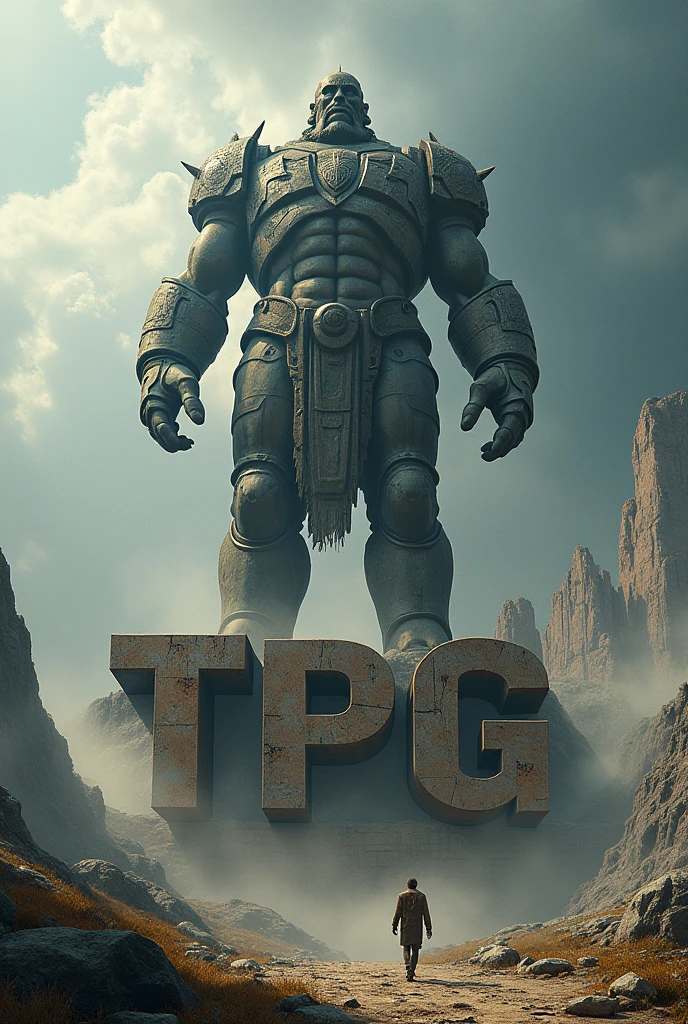 Create a Titan standing on the word TPG more another idea