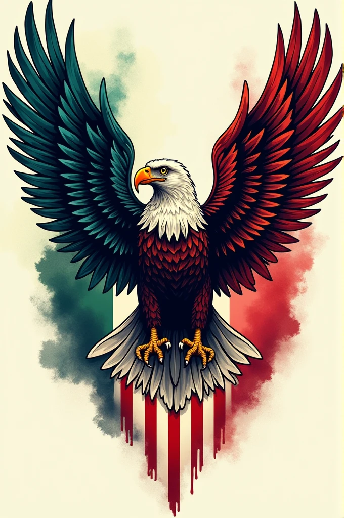 Tattoo of an eagle with the flags of Mexico and the United States