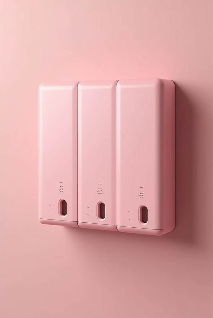 A sanitary napkin dispenser with 3 vertical doors that can hold pink napkins