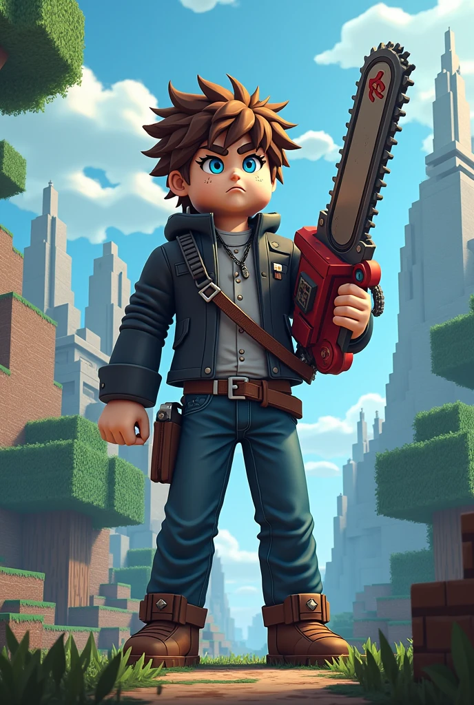 O personagem denji de chansaw man, mas no minecraft.