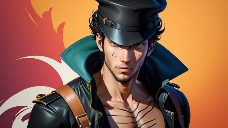 A highly detailed, realistic digital painting of [trafalgar d water law] from [One Piece], looking directly at the camera with a [emotion] expression. Vibrant colors, cinematic lighting, and intricate details in the character's face and outfit ,stylized, minimalist vector illustration of [trafalgar d water law] from [One Piece], using bold lines, flat colors, and negative space to capture their essence. The illustration has a modern, trendy aestheticA highly detailed, realistic digital painting of [trafalgar d water law] from [One Piece], looking directly at the camera with a [emotion] expression. Vibrant colors, cinematic lighting, and intricate details in the character's face and outfit ,stylized, minimalist vector illustration of [trafalgar d water law] from [One Piece], using bold lines, flat colors, and negative space to capture their essence. The illustration has a modern, trendy aesthetic with hat, shepherd hat, hat, liiking in frount . like hawkeye mihawk                                                        looking in camera