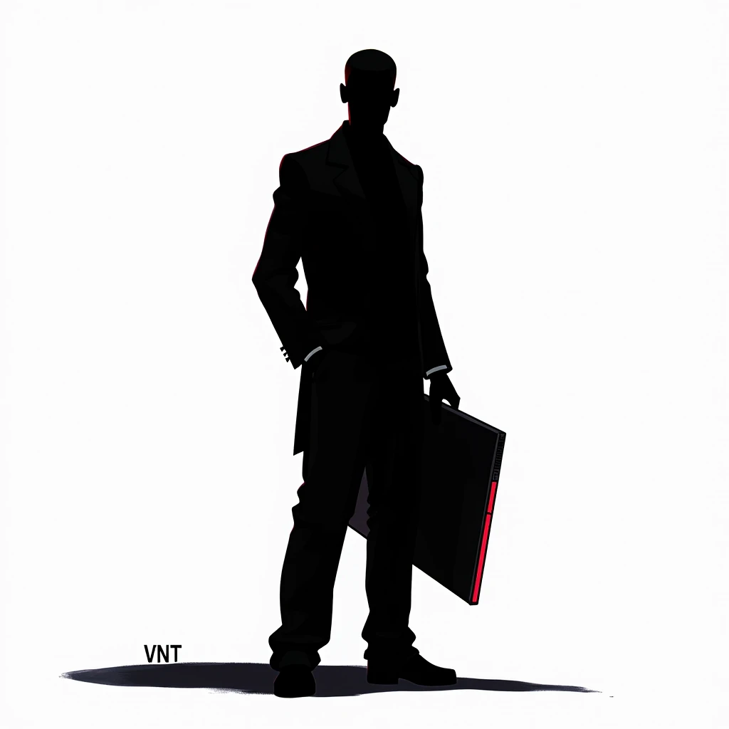 Black shadow of a thin man showing cartoon style dominance, Vice City GTA, white background