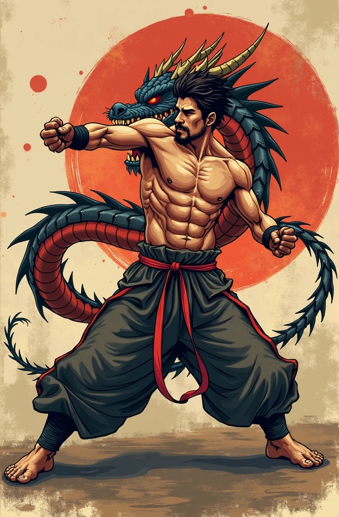 Genere moi un fond d'écran téléphone
En version manga d'un combatant de muay thai avec un dragon en fond et avec ecrit shayne en japonais