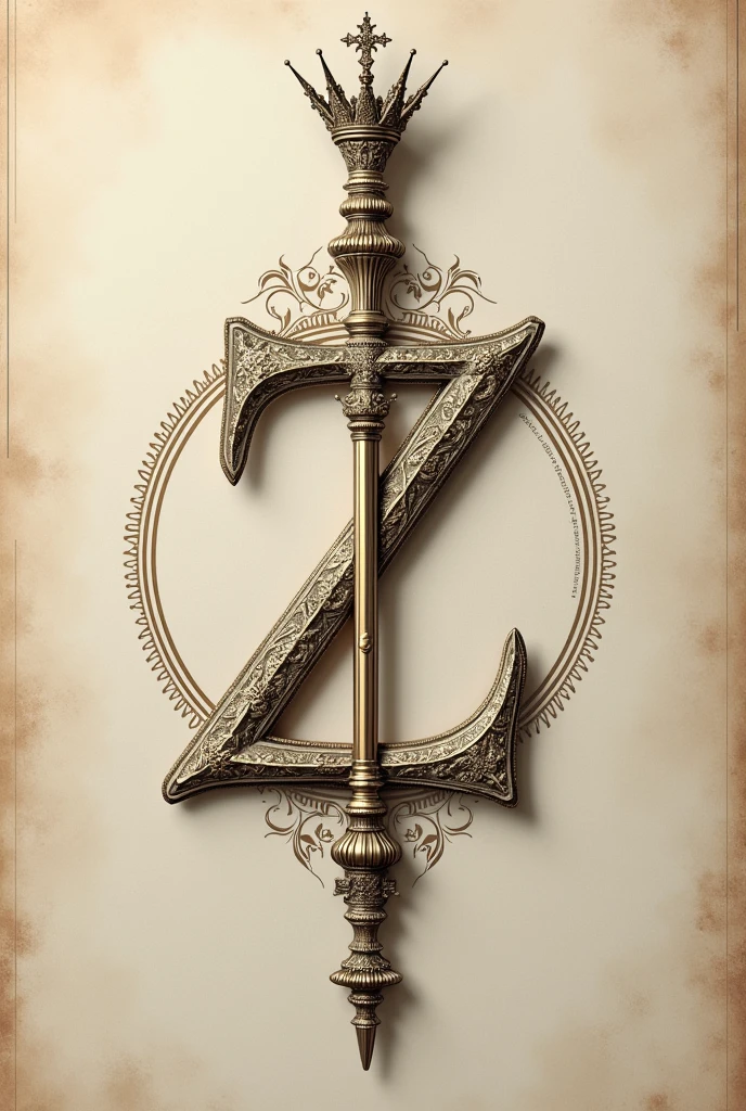 elegant logo of a scepter with little details the scepter should be surrounded by a small looped Z which is integrated into the scepter and resembles in old German script