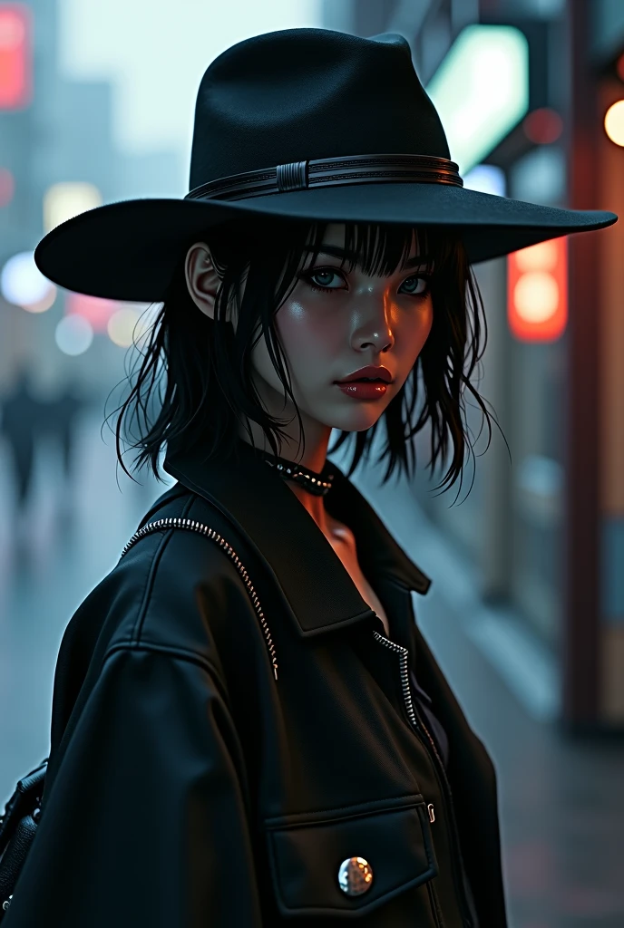Mask it、Japanese gal with hat pulled down low。profile