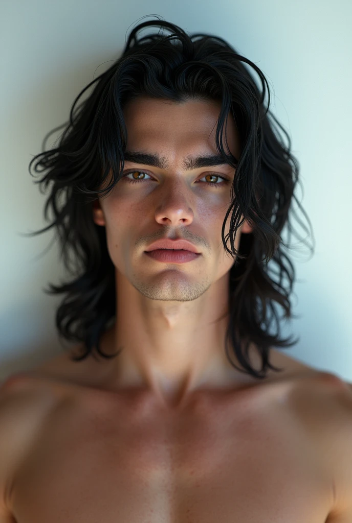 man who is 21 years, white norwegian male, masculine features, the most beautiful man, long jet black hair, hunting amber eyes, greek god beauty, ethereal beauty,hunter eyes, hot body, sexy, passionate, psl god