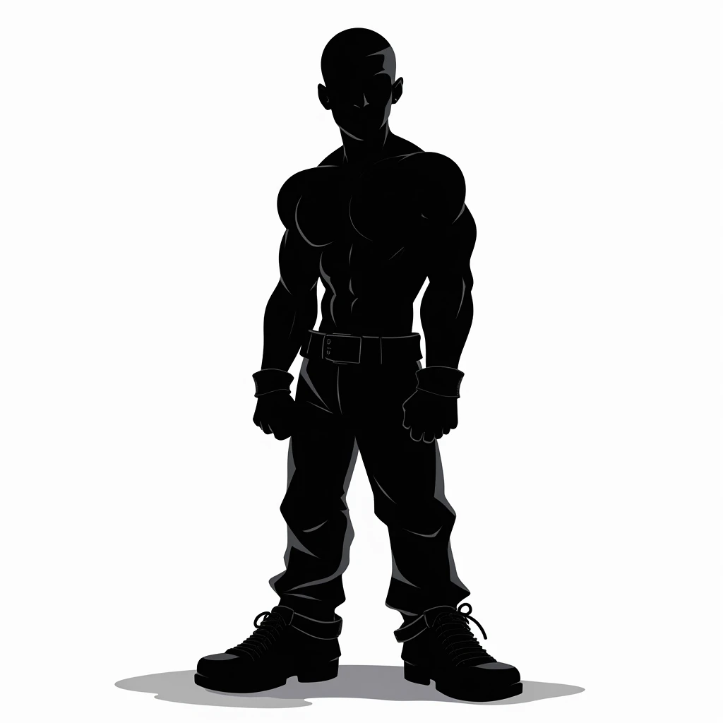 Black shadow of a slim rapper man showing cartoon style dominance, Vice City GTA, white background