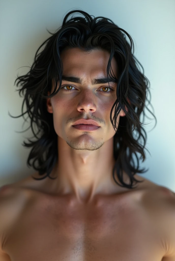 man who is 21 years, white norwegian male, masculine features, the most beautiful man, long jet black hair, hunting amber eyes, greek god beauty, ethereal beauty,hunter eyes, hot body, sexy, passionate, psl god