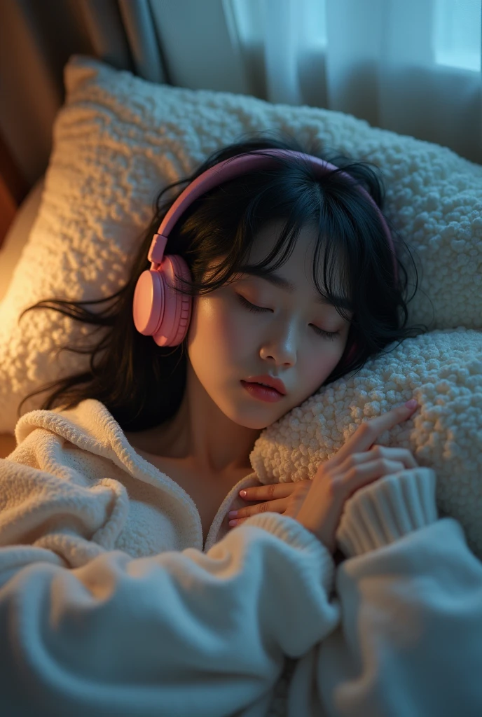 Listen to music while sleeping,beautiful girl,Japan,8k