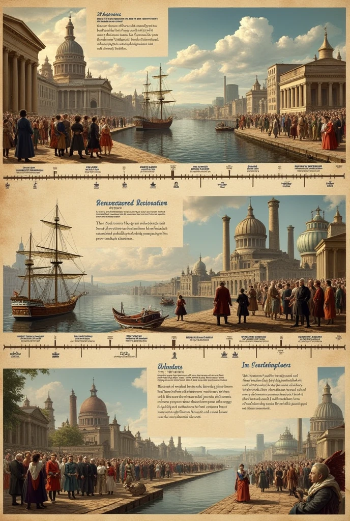 Timeline of revolutions: renascentist, industrial revolution and french revolution.