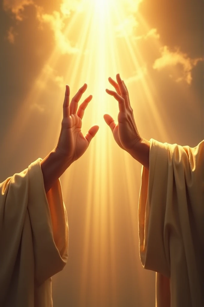 THE HANDS OF CHRIST COMING DOWN FROM HEAVEN AND GIVING THE LAWS IN THE MIDDLE OF RAYS OF SUN
