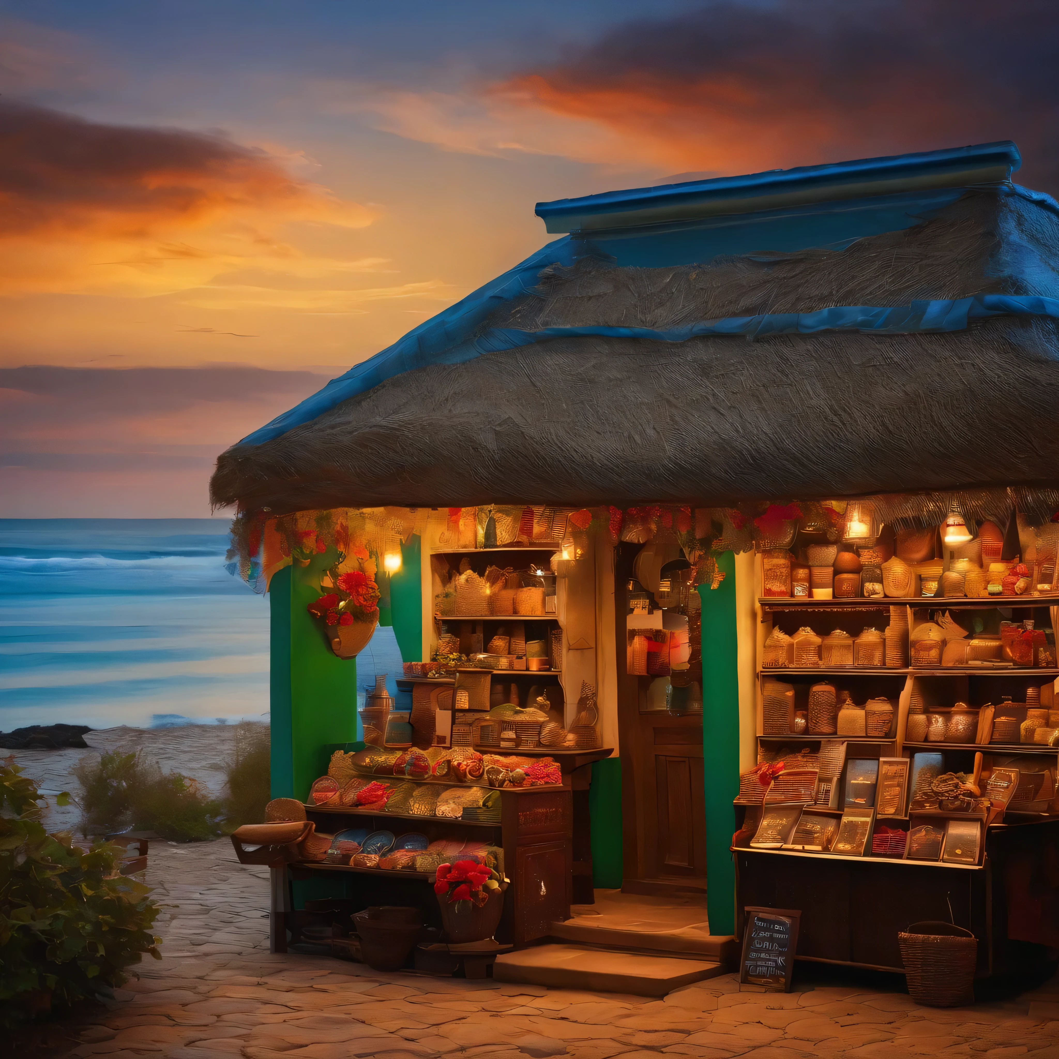 souvenir shop by the sea, landscape  