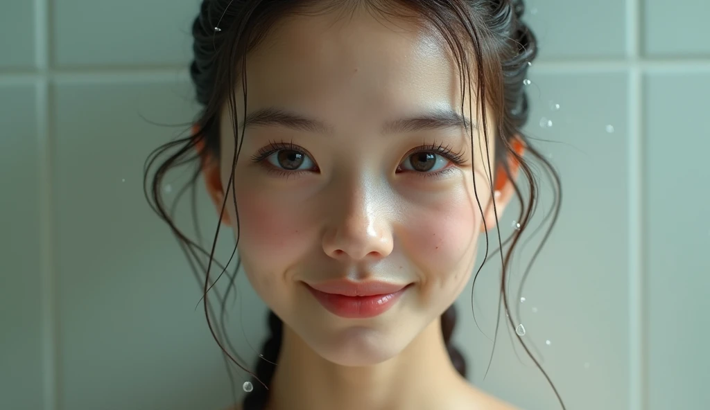 (Tabletop、highest quality、8k、Award-winning works、Ultra-high resolution)、One Woman、(Face close-up:1.1)、(Pure white background:1.1)、Perfect beautiful face、(Semen-covered face:1.3)、(Closed lips:1.2)、Long straight black hair、Long Bangs