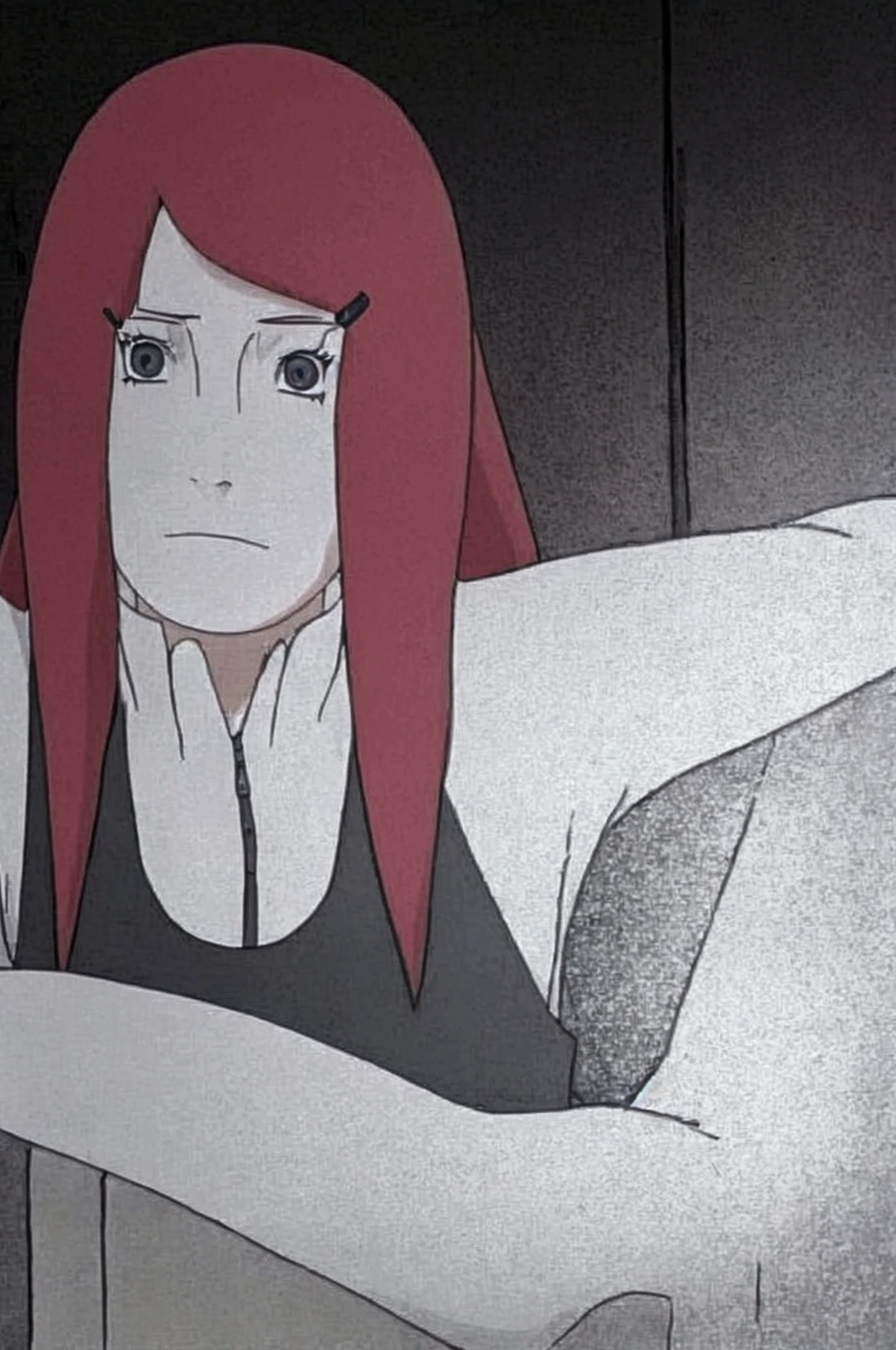 (Kushina Uzumaki1),(Woman1),(Solo), Kushina is a woman known for her beauty. She had a thin but feminine face, fair skin, blue eyes, long bright red hair, and a black clip that left part of her hair to the left.(Wearing),+,(bikini) 