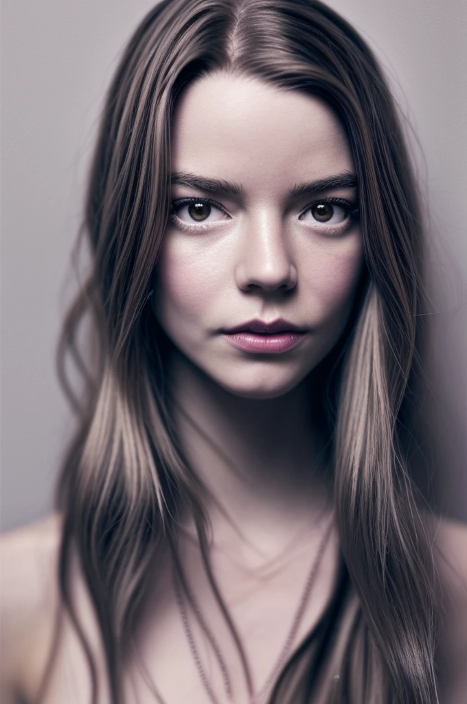 a beautiful upper body close-up portrait of AnyTayJoy woman, ((naked)), Beautiful face, big beautiful eyes, kneeling