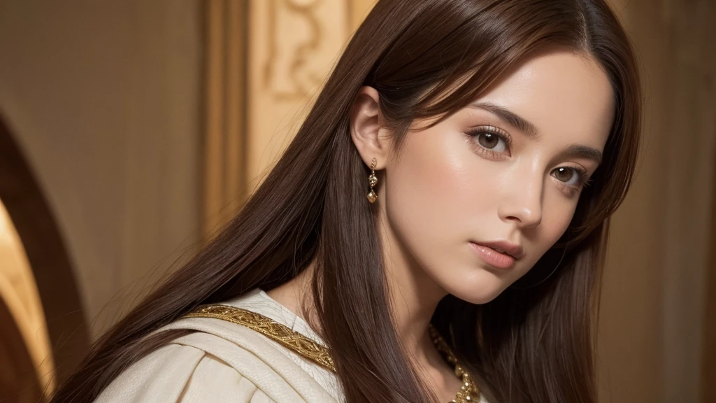 beautiful face, Queen of Medieval Spain, brown hair, 