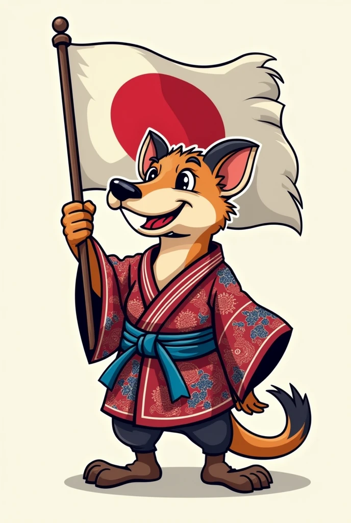 create a cartoon image like for a judo team mascot of a kimono wearing a flag anteater