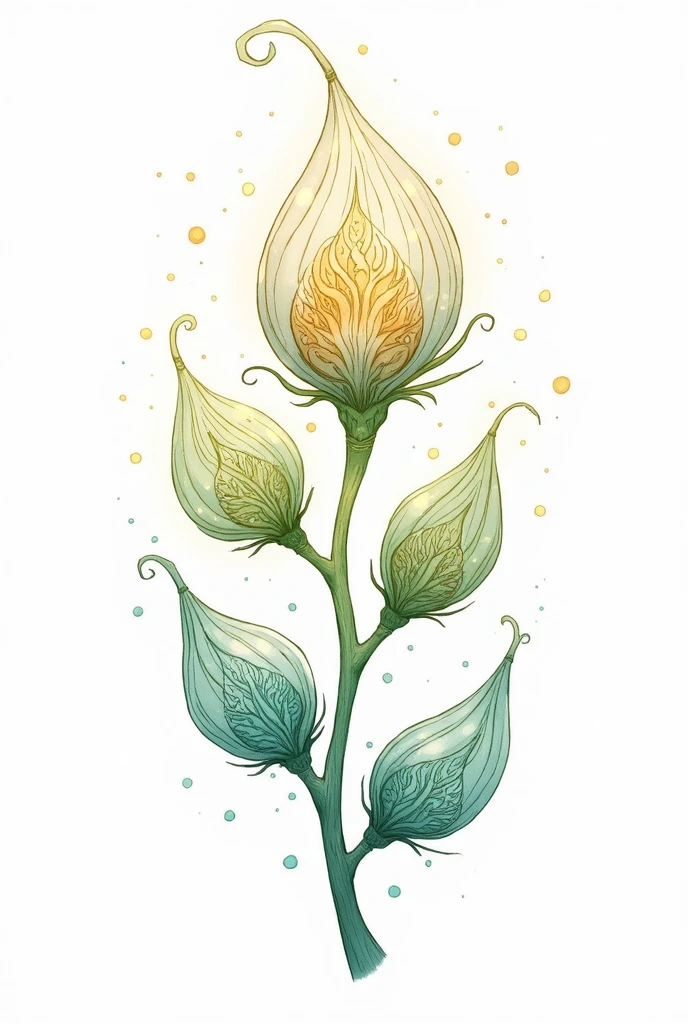 magic seeds. fancy. white background. drawing style, filled line art, 2d.