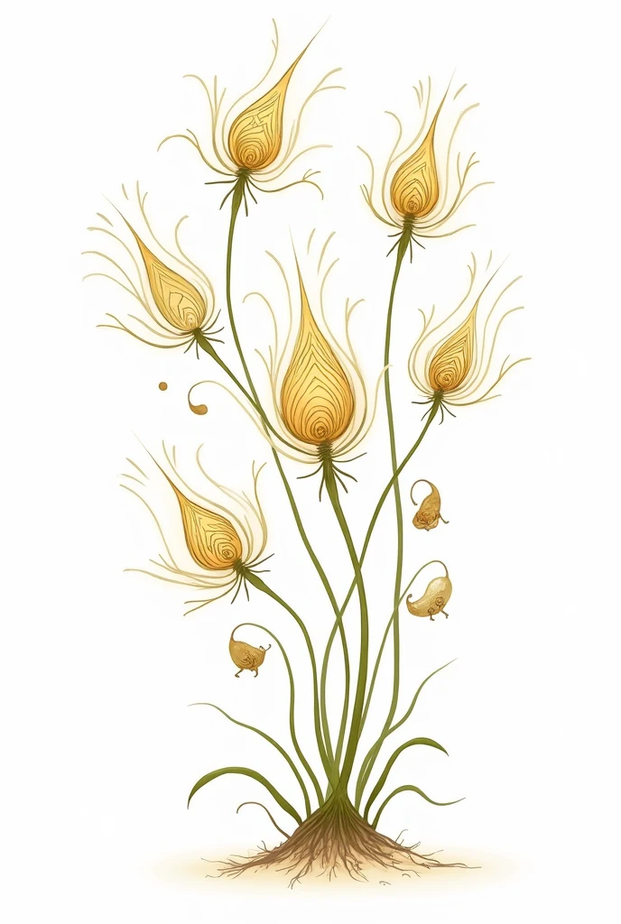 magic seeds. fancy. white background. drawing style, filled line art, 2d.