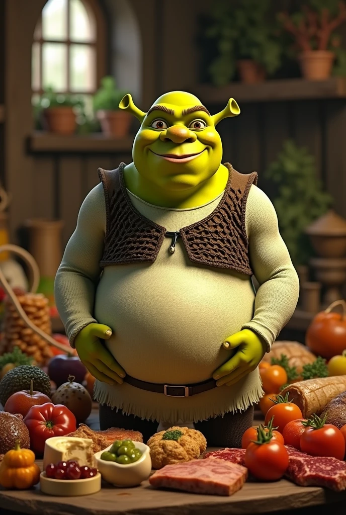 Pregnant shrek with food