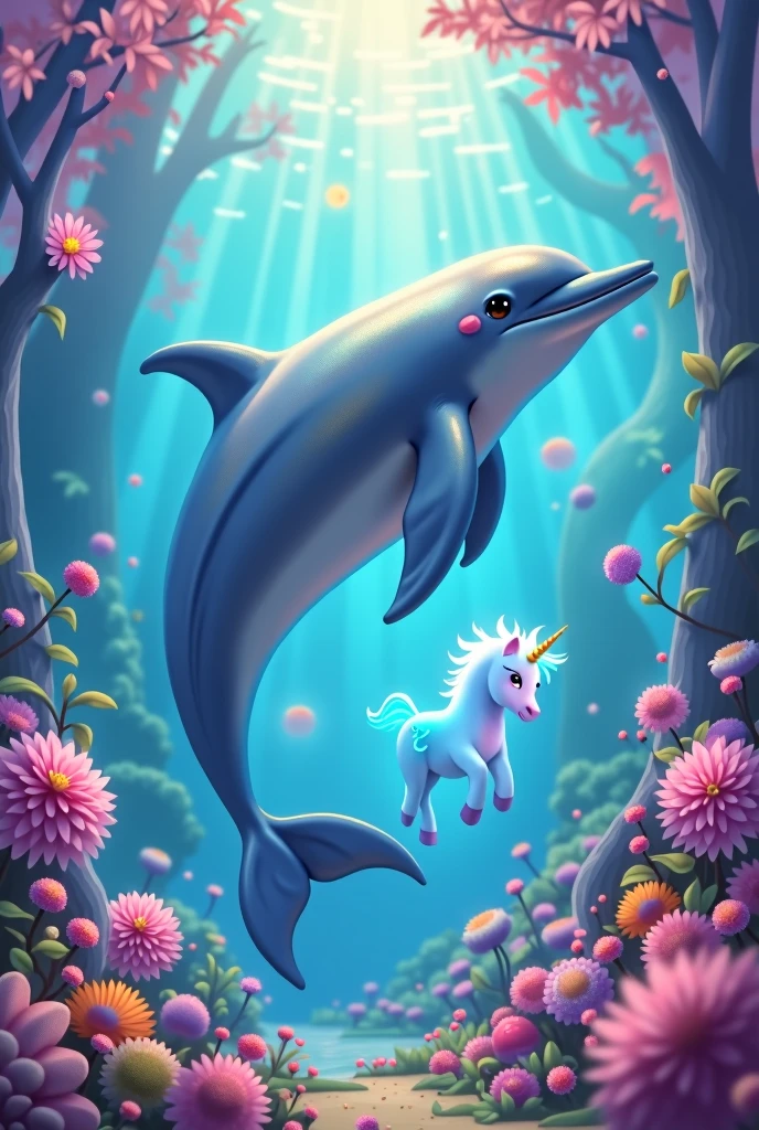 dolphin, rainbow m, aquatic landscape, Unicorn, candies, sweets