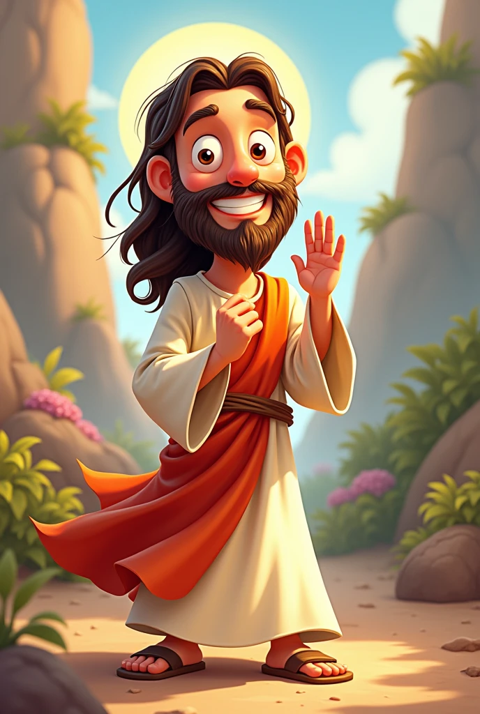 Cartoon of the Lord Jesus, with a closed hand.