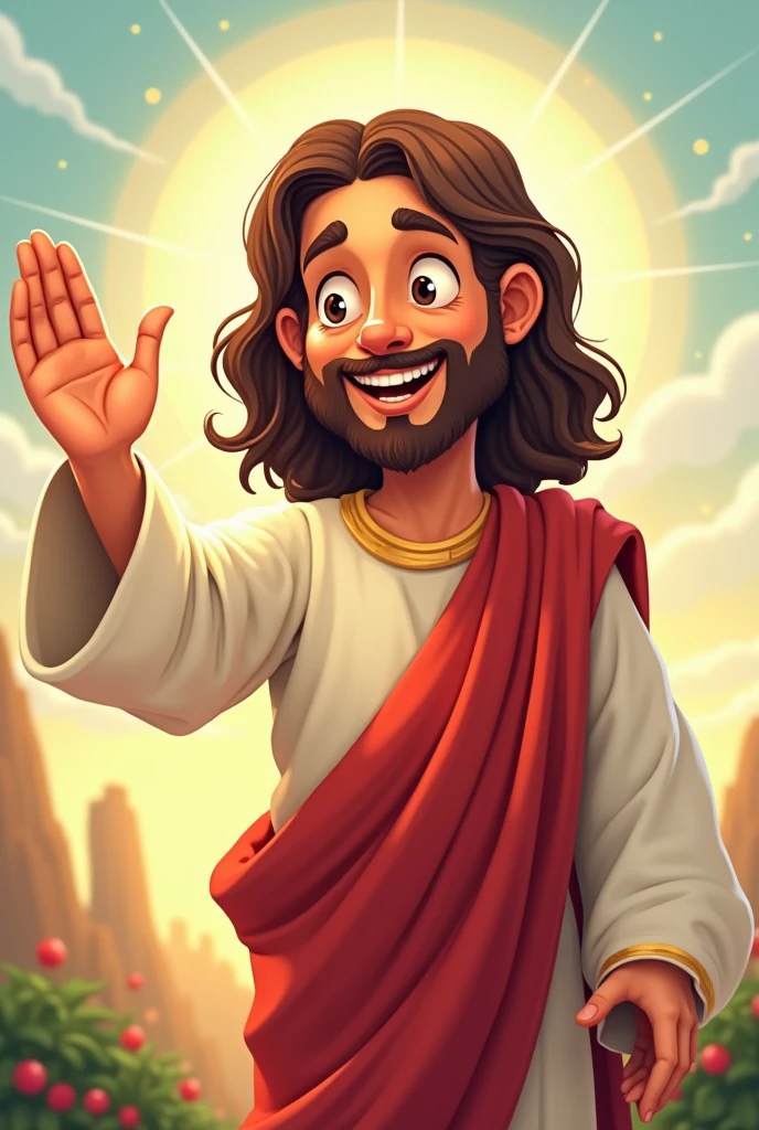 Cartoon of the Lord Jesus, with a closed hand.