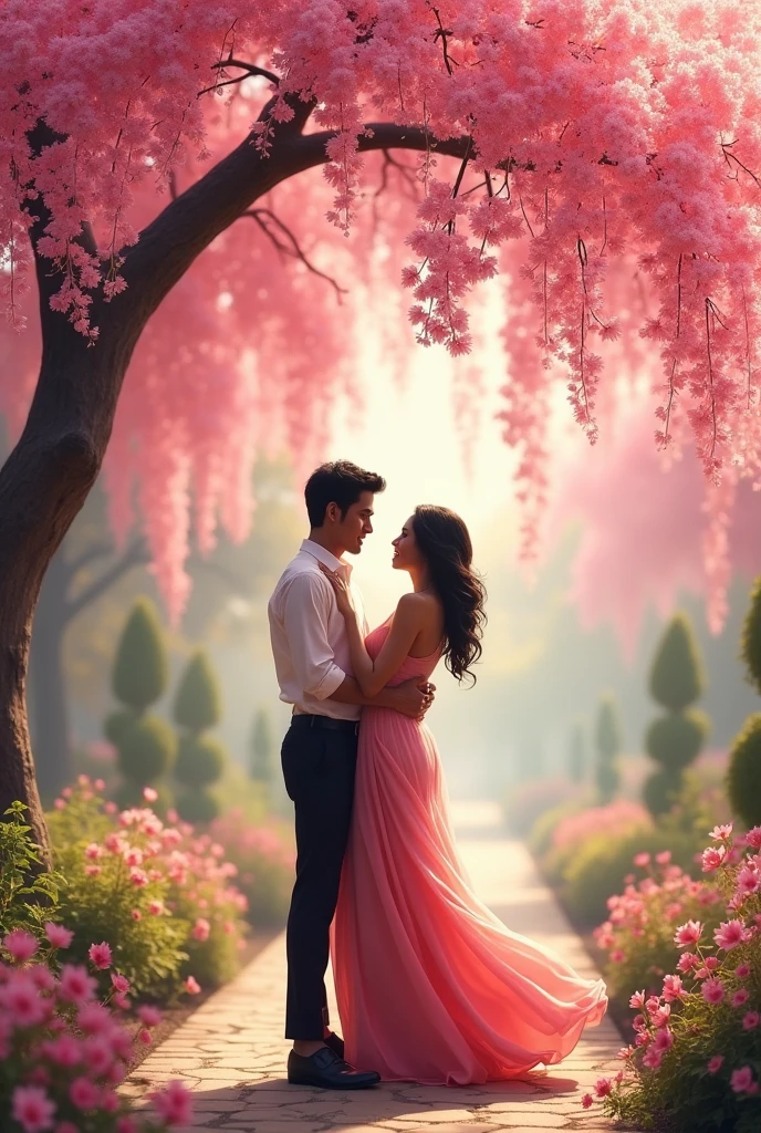 Couples are dance and pink tree and sees name's pratik and tapassya