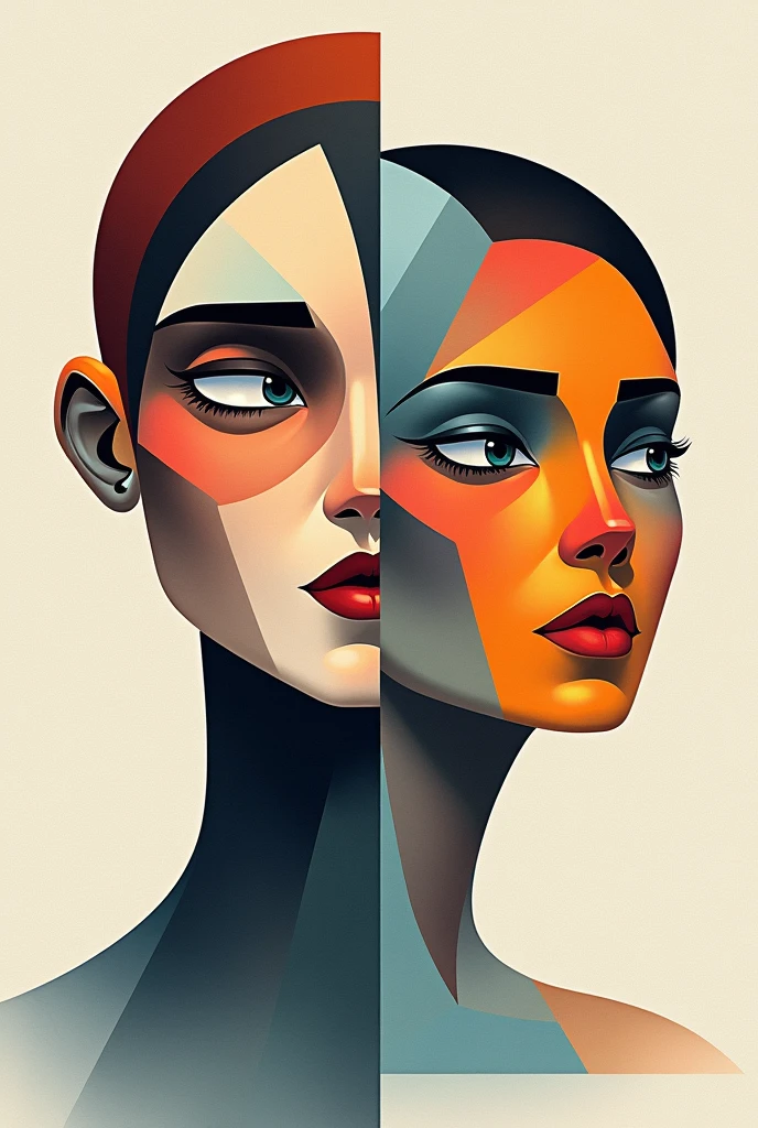 Canvas image using geometric figures of man and woman&#39;s face