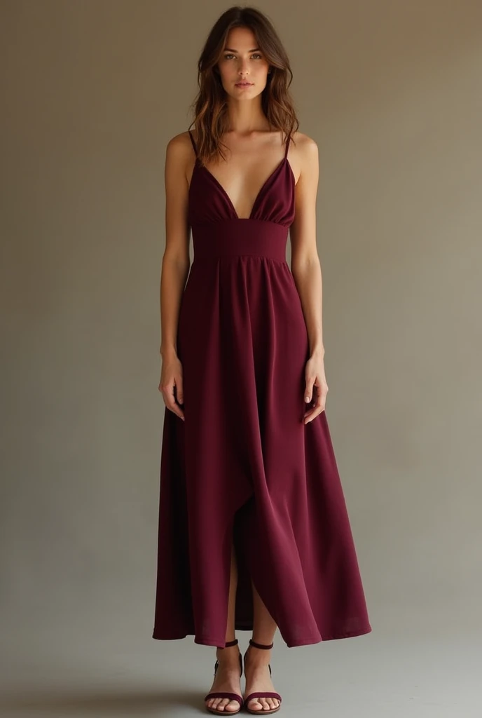 After much thought, I ended up choosing a wine-colored midi dress, Simpler, yet elegant, with thin straps and a discreet neckline. It was one of my favorites, not very flashy, but that made me feel confident.I chose low heel sandals, that matched the tone of the dress, and I let my hair down, falling in natural waves over the shoulders