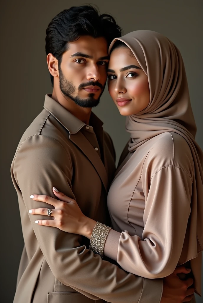 Muslim couple. muslim woman has big breast