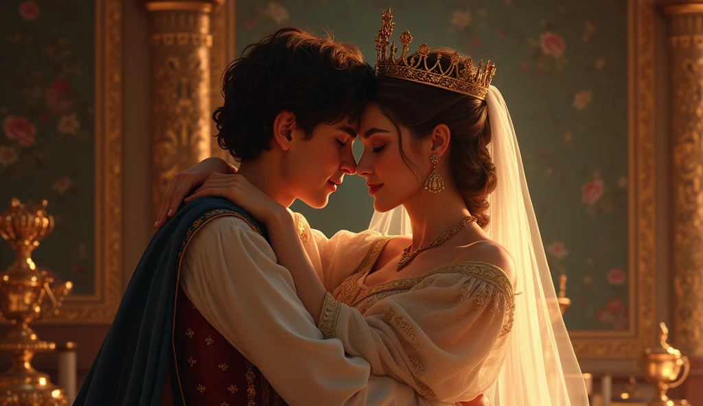 Young prince hugs queen