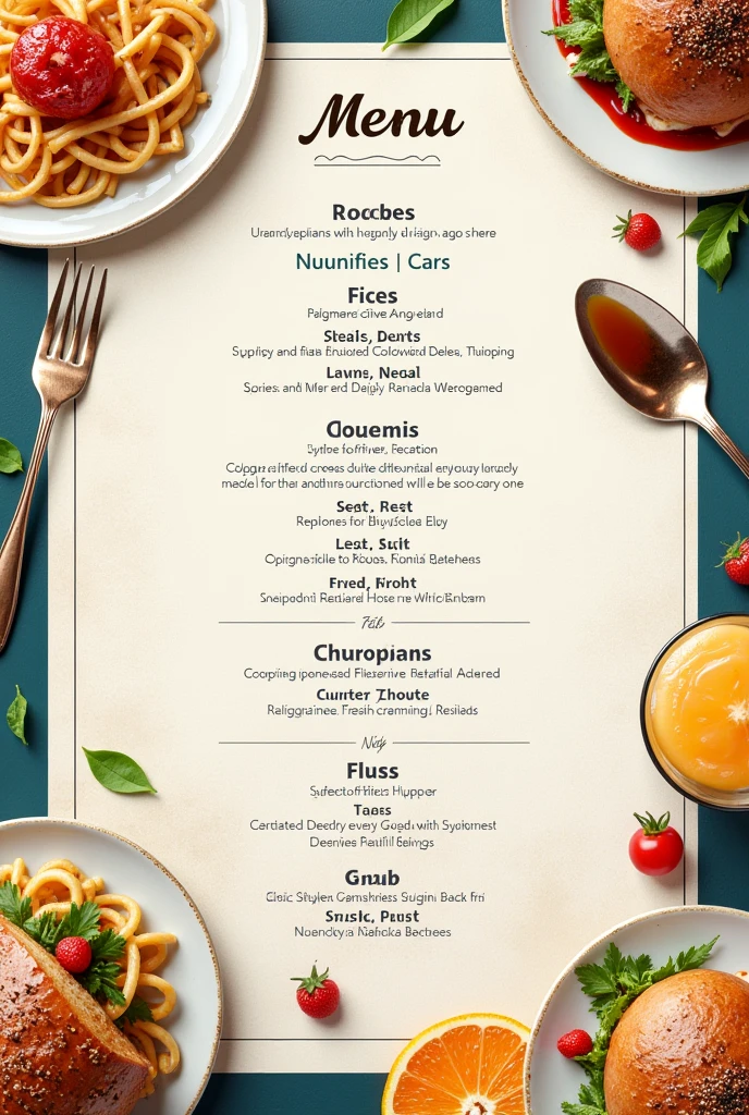 Develop images that present food and beverage menus clearly and attractively, using high resolution to ensure every element is perfectly visible and engaging for the viewer. Completely avoid any distortion, blur or pixelation that may devalue the image.