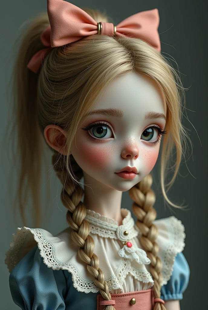 1 girl, work of art, best qualityer, 8k, Delicate skin texture, detailed fabric texture, beautiful and delicate face, details Intricate, extremely detaild, Alice in Wonderland, (The bow on your head:1.1), trunk