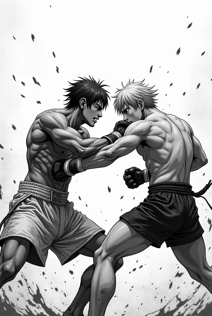 Un fond d'écran téléphone dans l'univers de seven deadly sins d'un combatant muay thai qui combat meliodas en noir et blanc sur une page manga