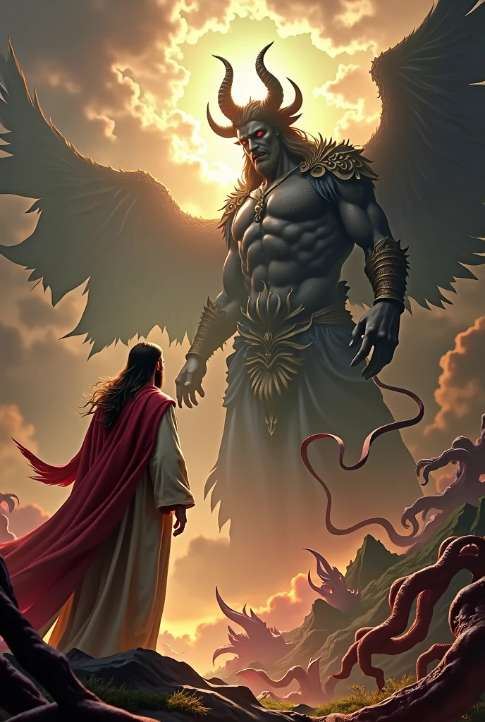 Jesus defeating the devil