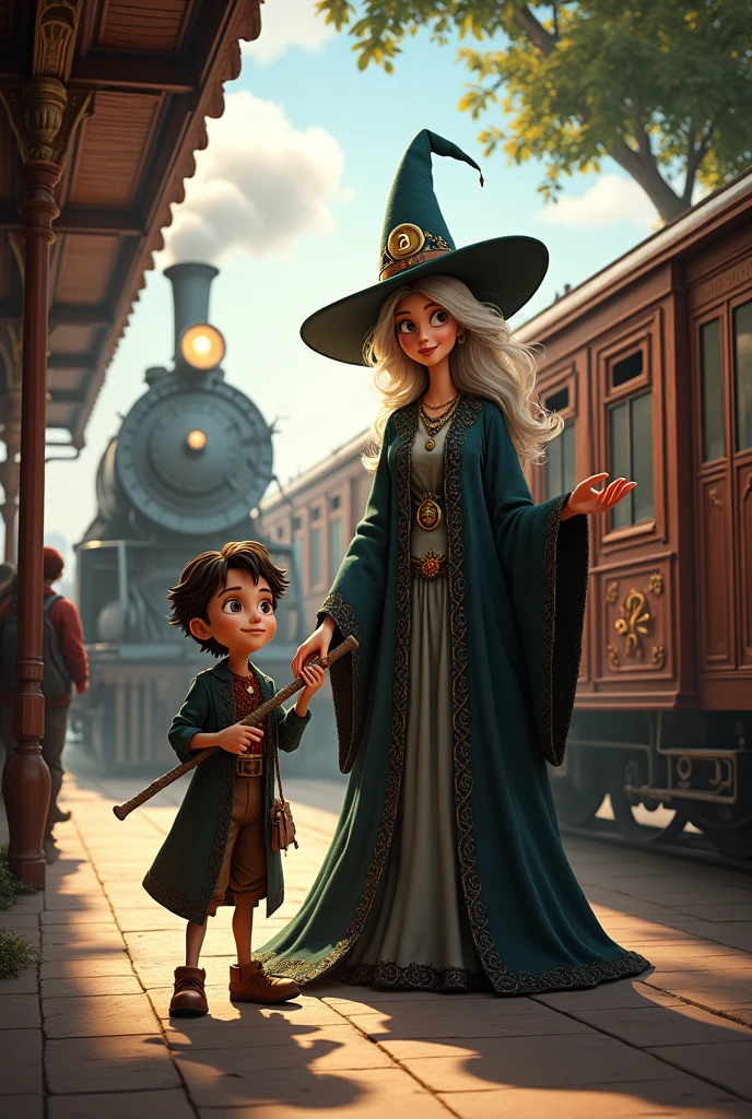 characters from ze vagao da roda fina and his mother leopoldina from the book by silvia hortof who are a witch, uma estçao de trem e um vagao de trem
