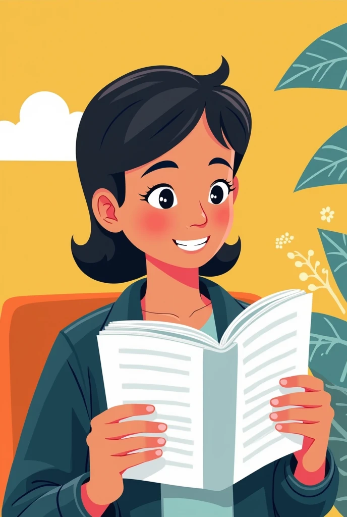 I am looking for an illustration of A PERSON READING A MANUAL A drawing style: Modern and vector, with smooth, clean lines, and vibrant colors. Cartoonish but realistic. Color: Using a palette of bright and contrasting colors that are pleasant and eye-catching. FORMAT: Illustrations arranged in a book or manual style. This illustration is intended for a guidance and training manual, so it must be clear, accessible and visually appealing."