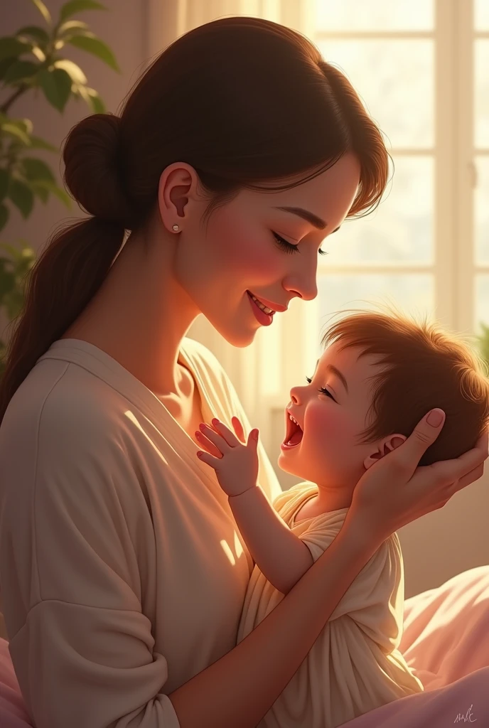 Mom playing with a baby girl 