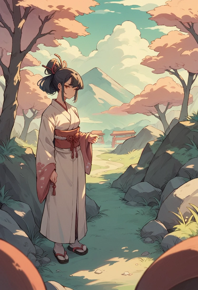 A Japanese landscape scene in anime style