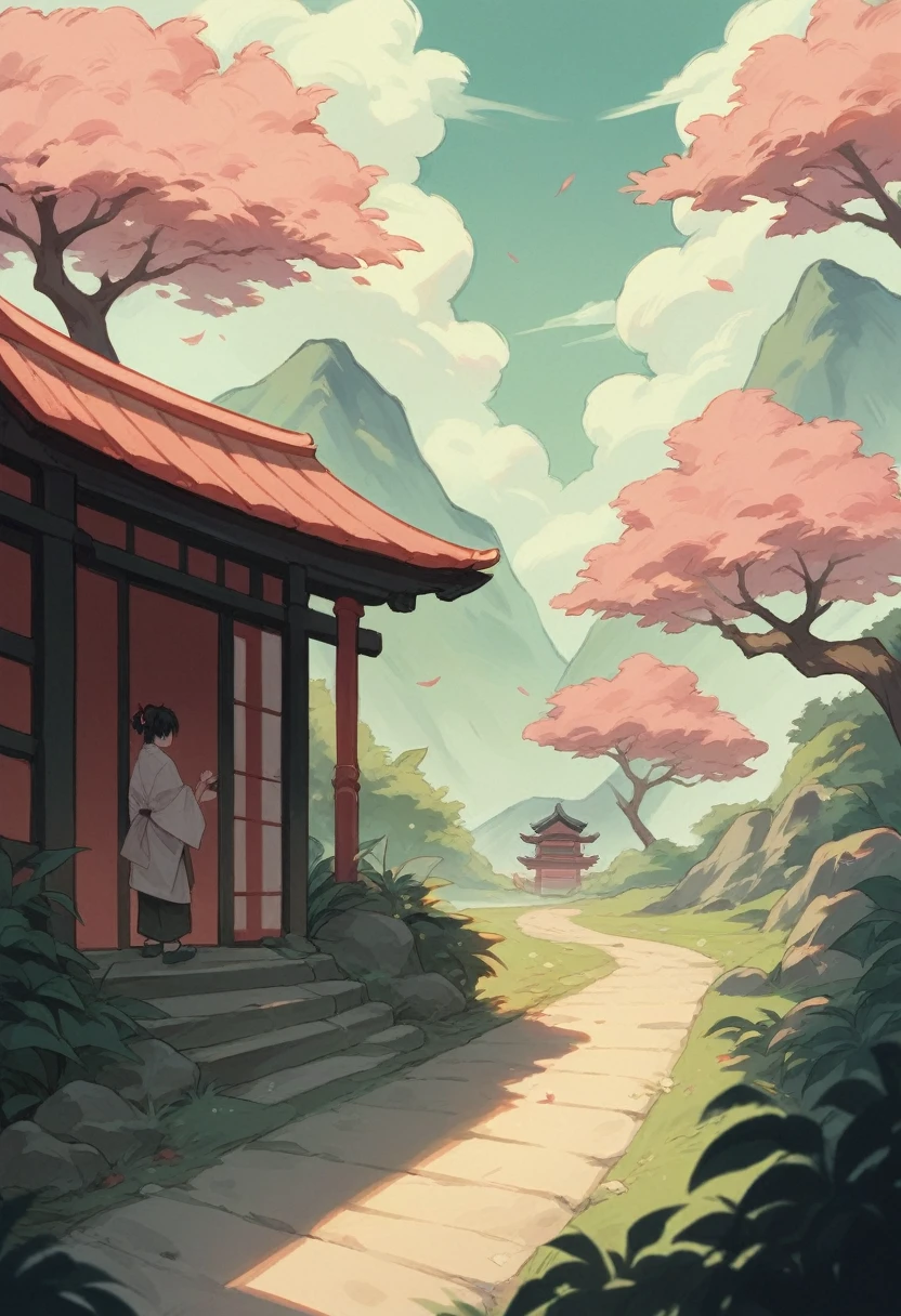 A Japanese landscape scene in anime style