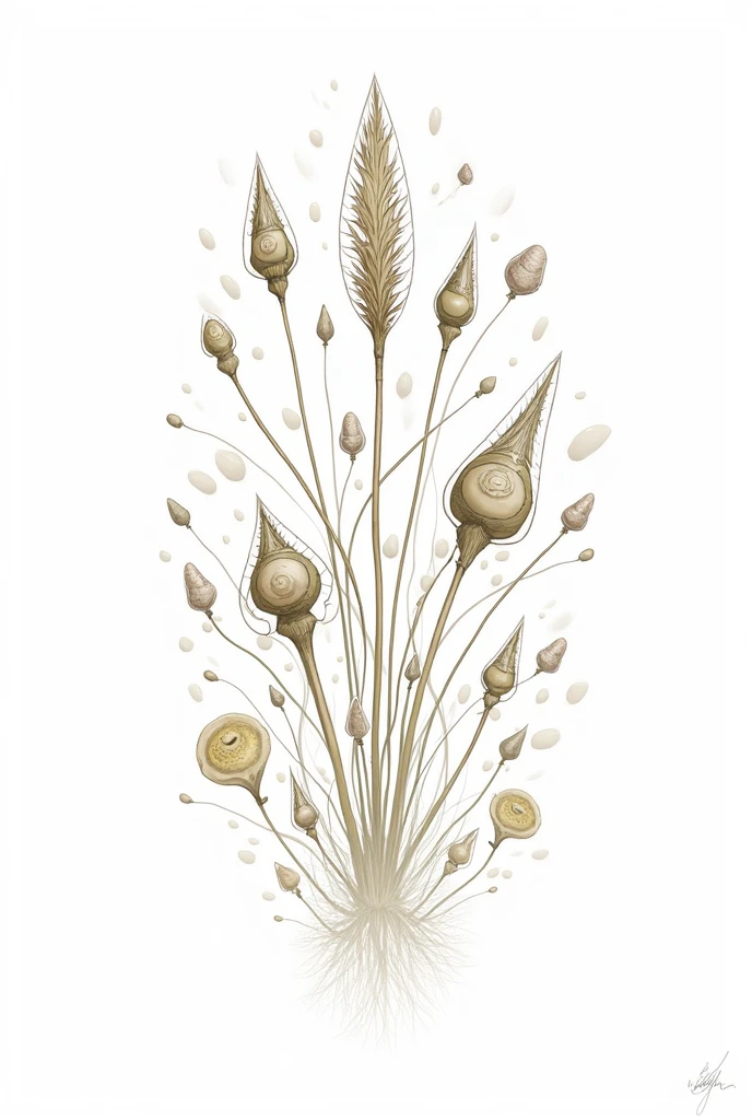 magic seeds. Many types, white background. Detaching from fantasy, drawing style, filled line art, 2d.