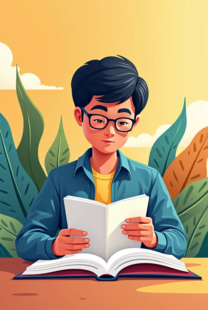 I am looking for an illustration of A PERSON READING A MANUAL A drawing style: Modern and vector, with smooth, clean lines, and vibrant colors. Cartoonish but realistic. Color: Using a palette of bright and contrasting colors that are pleasant and eye-catching. FORMAT: Illustrations arranged in a book or manual style. This illustration is intended for a guidance and training manual, so it must be clear, accessible and visually appealing."
