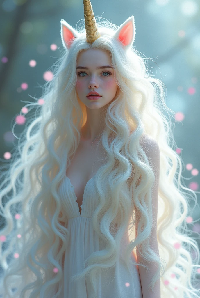 white girl as a unicorn with unicorn hair all over from head to toe full body.
