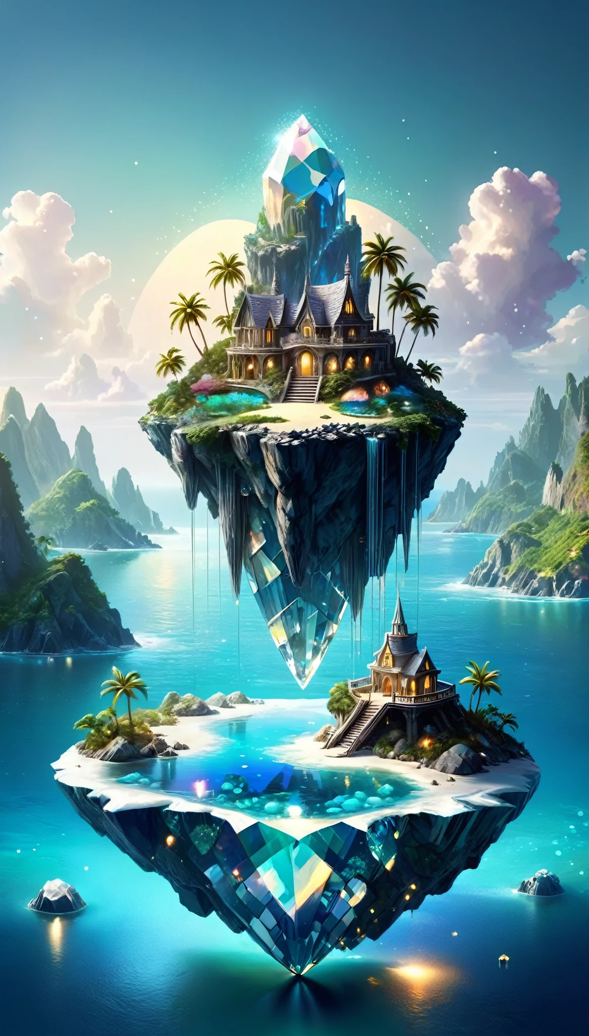 Mysterious Island, Fantasy, Concept Art,
A sparkling island made of diamonds, Opals and other minerals used to make gemstones,