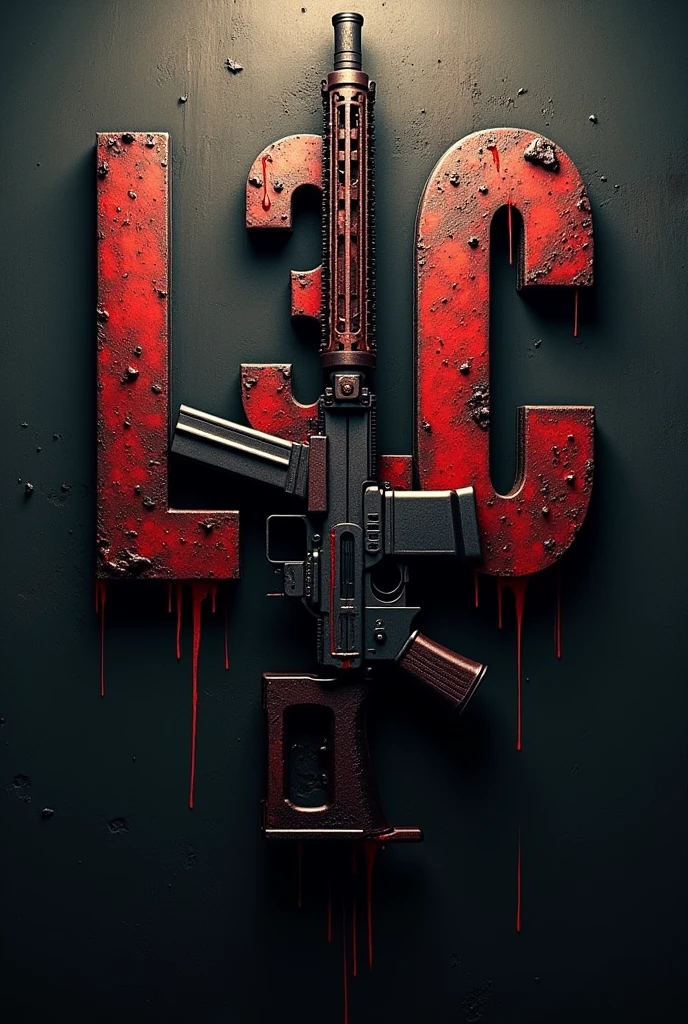 Logo of the initials L.3.C with blood bullets and an ar15 sport