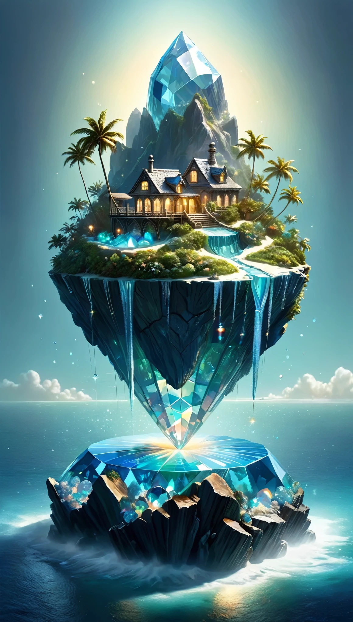 Mysterious Island, Fantasy, Concept Art,
A sparkling island made of diamonds, Opals and other minerals used to make gemstones,