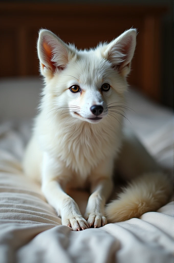 Furry white fox naked on bed fucked by several other older canine furry uncles
